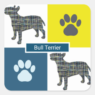 Pegatina Cuadrada Silueta de perro de toro y cuadrícula de paw y yu