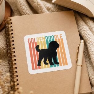 Pegatina Cuadrada Silueta de perro Goldendoodle retro