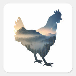 Pegatina Cuadrada Silueta de pollo de la naturaleza Granja gallina