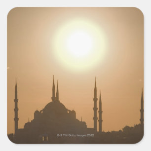 Pegatina Cuadrada Silueta de Suleymaniye Turquía, Estambul