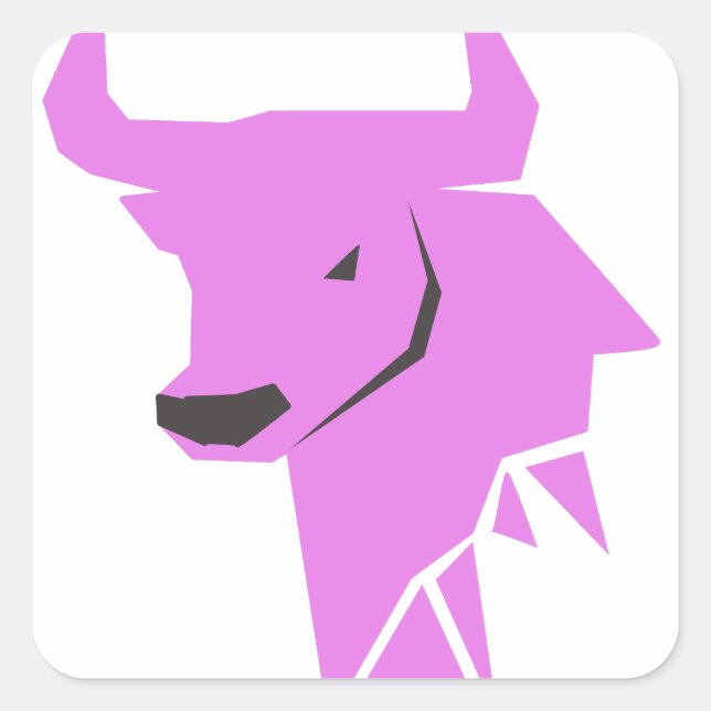 Pegatina Cuadrada Silueta de toro rosa (Anverso)