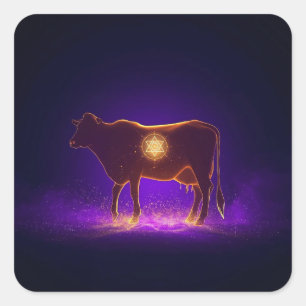Pegatina Cuadrada Silueta de vaca divina   Govardhan Puja Espiritual