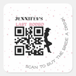 Pegatina Cuadrada Silueta de vaquera último rodeo fuente de globo ro