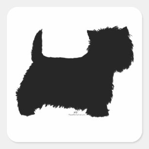 Pegatina Cuadrada Silueta de Westie de pie