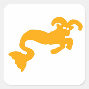 Pegatina Cuadrada Silueta del Capricornio Marino Amarillo del Zodiac