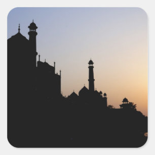 Pegatina Cuadrada Silueta del Taj Mahal al atardecer, Agra,