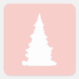 Pegatina Cuadrada Silueta minimalista del árbol de Navidad rosa