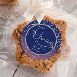 Pegatina Cuadrada Silver Gracias Royal Blue Pink Glam Gift