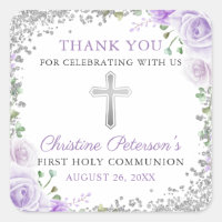 Silver Purple Floral 1ª Santa Comunión Gracias