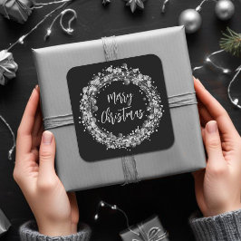 Pegatina Cuadrada Silver Stars Feliz Navidad