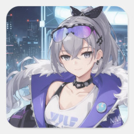 Pegatina Cuadrada Silver Wolf fan art 1