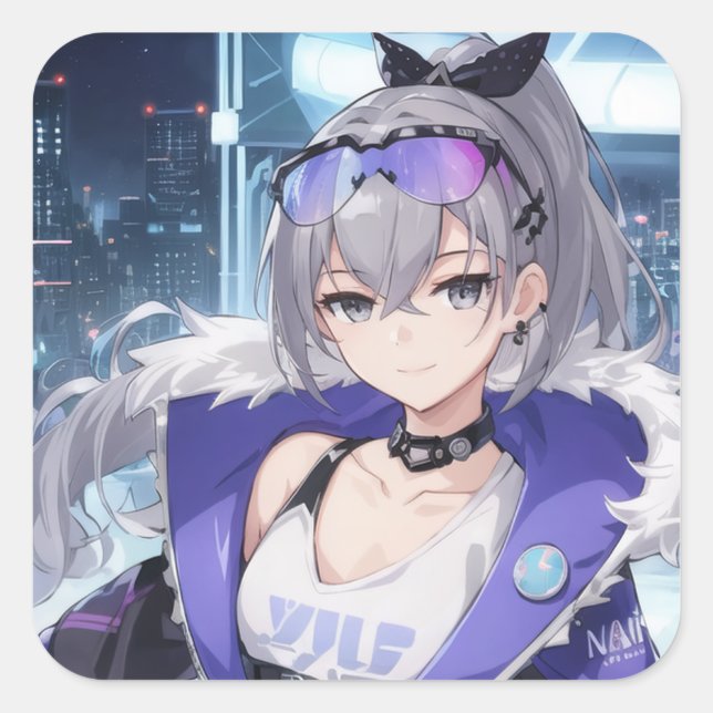 Pegatina Cuadrada Silver Wolf fan art 1 (Anverso)