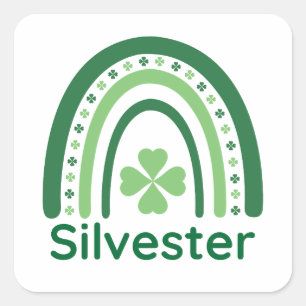Pegatina Cuadrada Silvester Name Clover Boho Rainbow