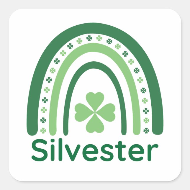 Pegatina Cuadrada Silvester Name Clover Boho Rainbow (Anverso)