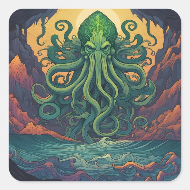 Pegatina Cuadrada Simbolismo místico de Cthulhu (Anverso)