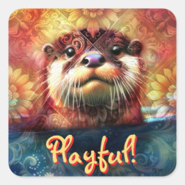 Pegatina Cuadrada Simbolismo Otter Floral girasol personalizado