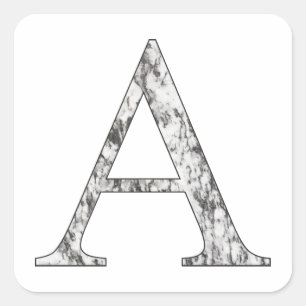 Pegatina Cuadrada Símbolo alfa de mármol de una letra   Alfabeto gri
