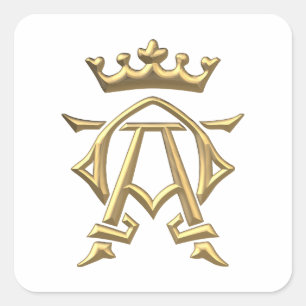 Pegatina Cuadrada Símbolo Alfa Golden "3-D" y Omega con corona
