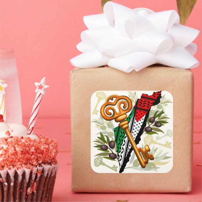 Pegatina Cuadrada Símbolo clave palestino del derecho de retorno (Fiesta)