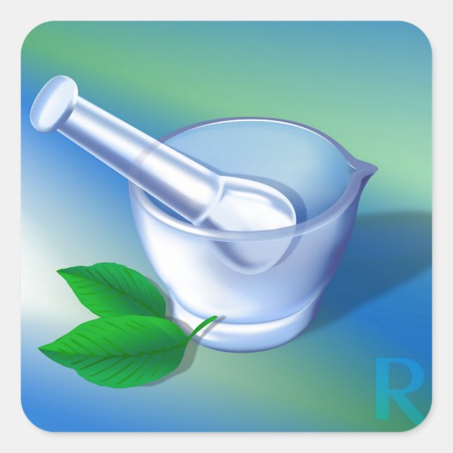 Pegatina Cuadrada Símbolo de farmacia (Anverso)