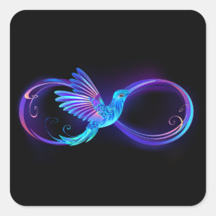 Pegatina Cuadrada Símbolo de infinito neón con colibrí brillante