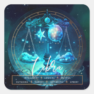 Pegatina Cuadrada Símbolo de la lira celeste Fantasía Ehereal Azul Z