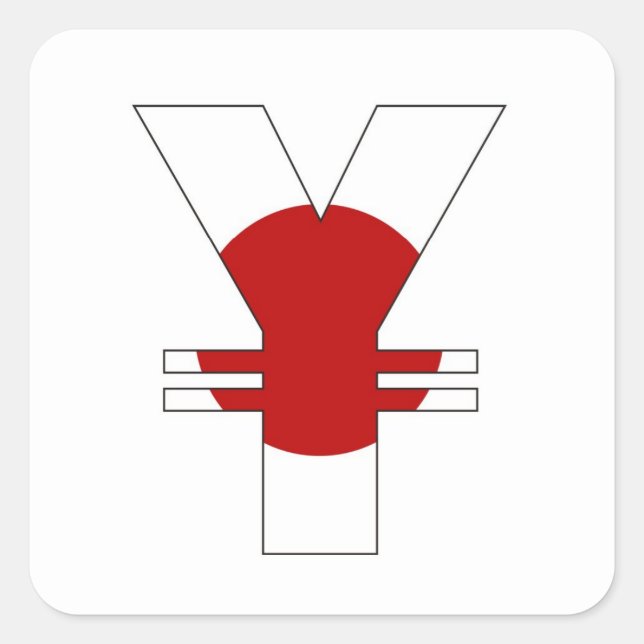 Pegatina Cuadrada símbolo de moneda en yenes signo de dinero bandera (Anverso)