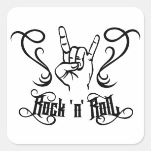 Pegatina Cuadrada Símbolo de música Rock 'n' Roll