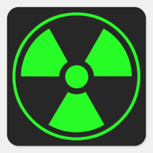Pegatina Cuadrada Símbolo de radiación nuclear radiactiva en verde