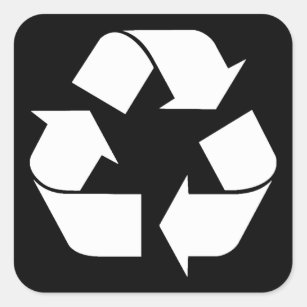 Pegatina Cuadrada Símbolo de reciclaje - blanco (para fondos negros)