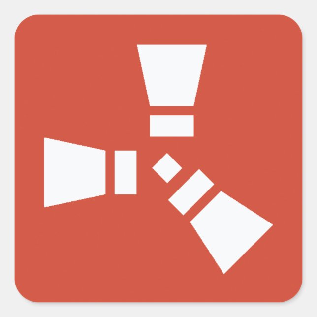 Pegatina Cuadrada Símbolo de RUST Blanco sobre Rojo (Anverso)