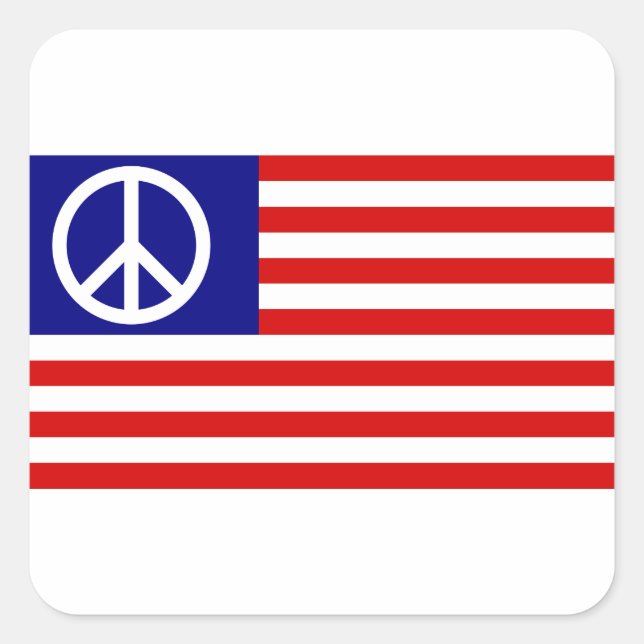 Pegatina Cuadrada Símbolo de signo de paz bandera de Estados Unidos  (Anverso)