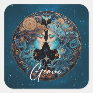 Pegatina Cuadrada Símbolo de zodiaco de los gemelos celestes Géminis