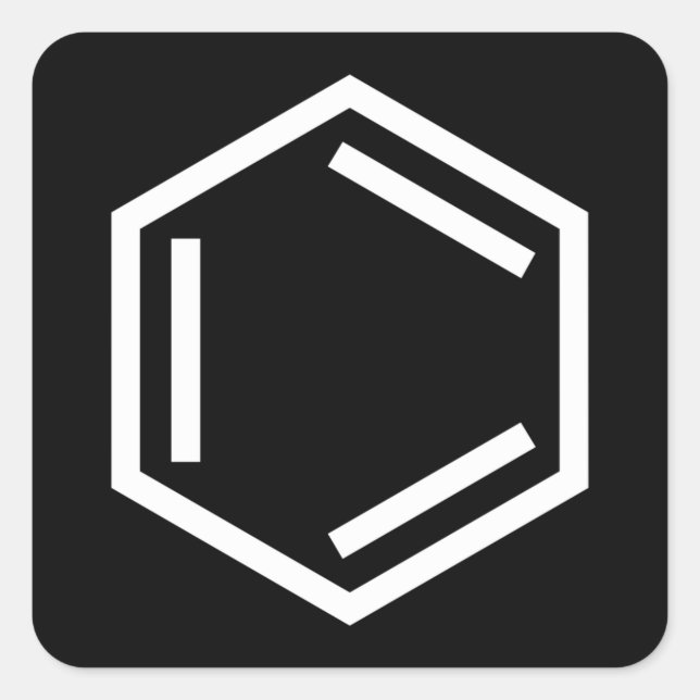 PEGATINA CUADRADA SÍMBOLO DEL ANILLO DE BENZENE (Anverso)