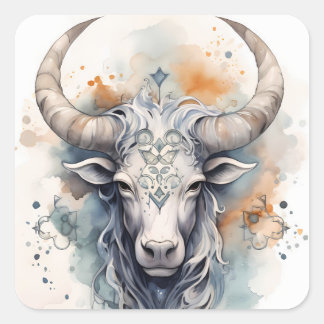 Pegatina Cuadrada Símbolo del horóscopo de Taurus para la acuarela t