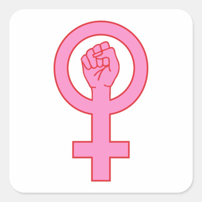 Pegatina Cuadrada Símbolo femenino con mano (Anverso)