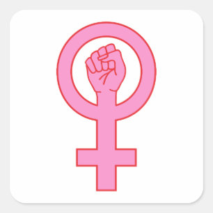 Pegatina Cuadrada Símbolo femenino con mano