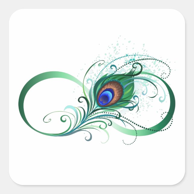 Pegatina Cuadrada Símbolo infinito con pluma de pavo real (Anverso)