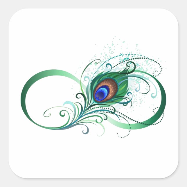 Pegatina Cuadrada Símbolo infinito con pluma de pavo real (Anverso)