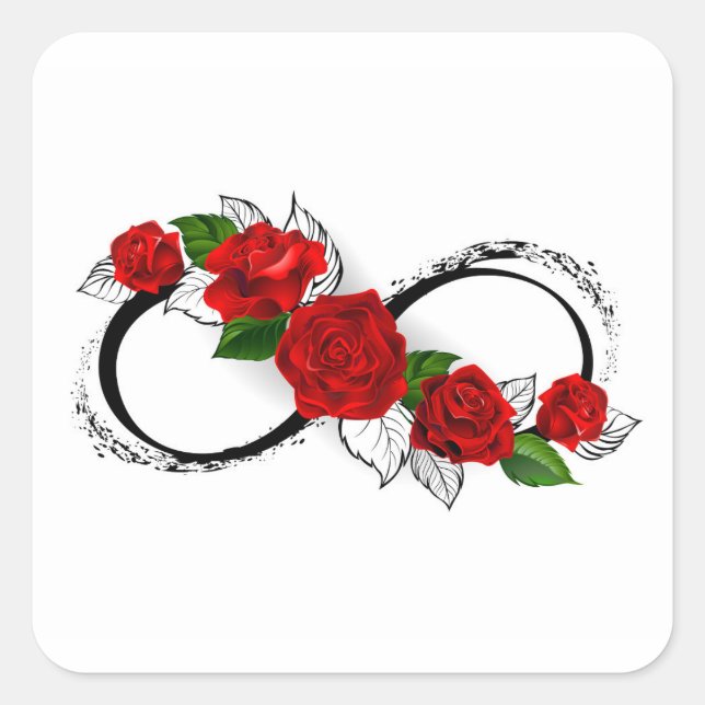 Pegatina Cuadrada Símbolo infinito con rosas rojas (Anverso)