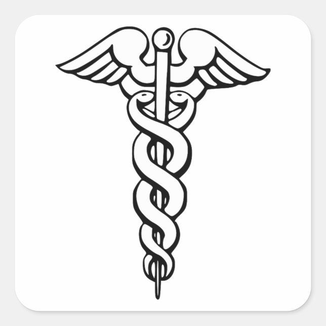 Pegatina Cuadrada Símbolo médico de Caduceus (Anverso)
