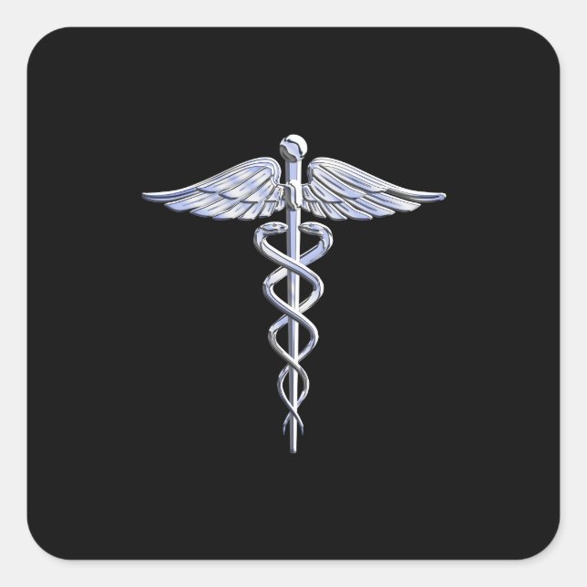 Pegatina Cuadrada Símbolo médico "Silver Like Caduceus" en decoració (Anverso)