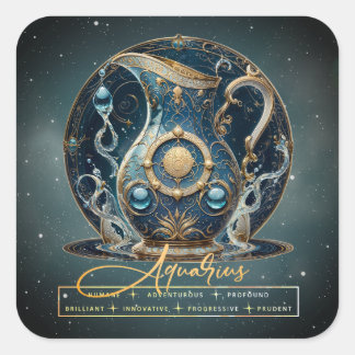 Pegatina Cuadrada Símbolo moderno de portador de agua de oro negro A