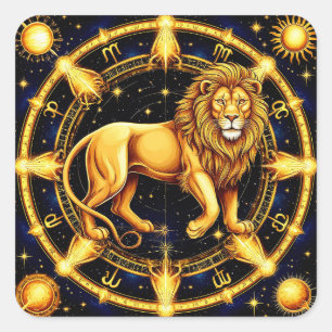 Pegatina Cuadrada Símbolo Zodiacal de Leo Estrellas Celestiales  Imá