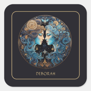 Pegatina Cuadrada Símbolo zodiacal geminis personalizado cósmico neg