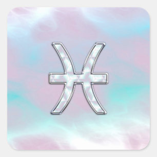 Pegatina Cuadrada Símbolo zodiaco de Pisces al estilo de la Madre de