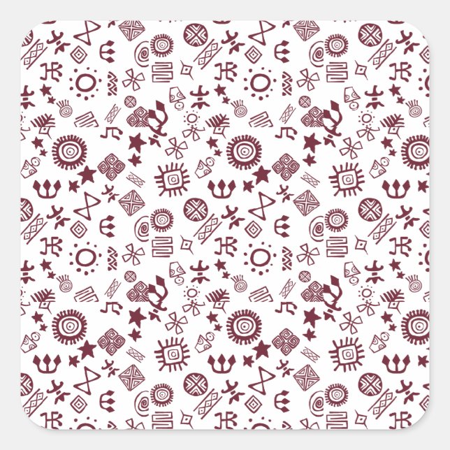 Pegatina Cuadrada Símbolos de arte rock de los petroglifos sobre (Anverso)