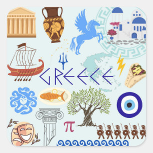 Pegatina Cuadrada Símbolos de Grecia Amantes de Viajes