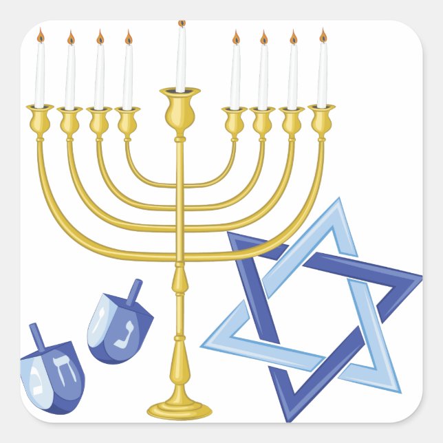 Pegatina Cuadrada Símbolos de Hannukah (Anverso)