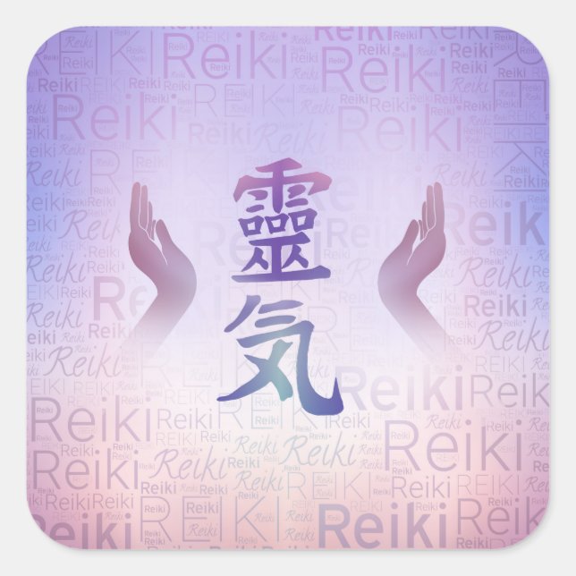 Pegatina Cuadrada Símbolos de Reiki - púrpura apacible (Anverso)